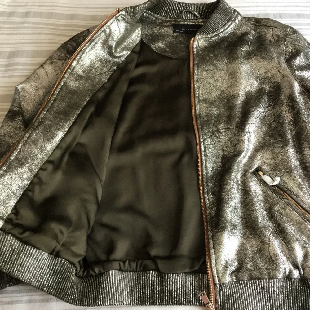 Zara metallic faux suede bomber jacket S - Picture 8 of 13